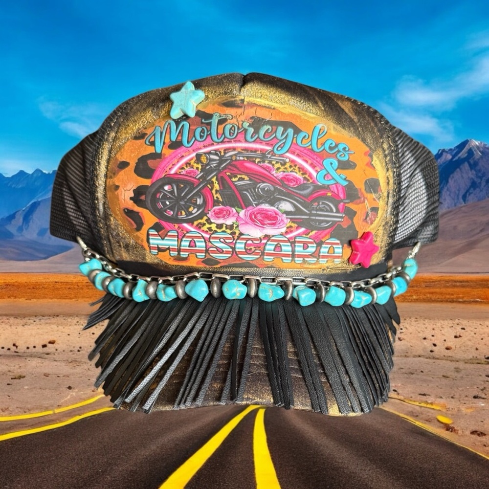 Motorcycles & Mascara Black And Turquoise Cap